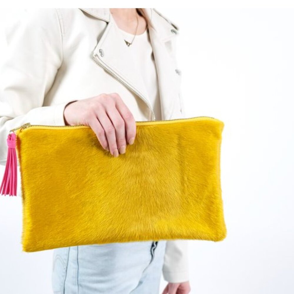 Parker & Hyde Hyde Clutch in Yellow with Pink Tassel NEW